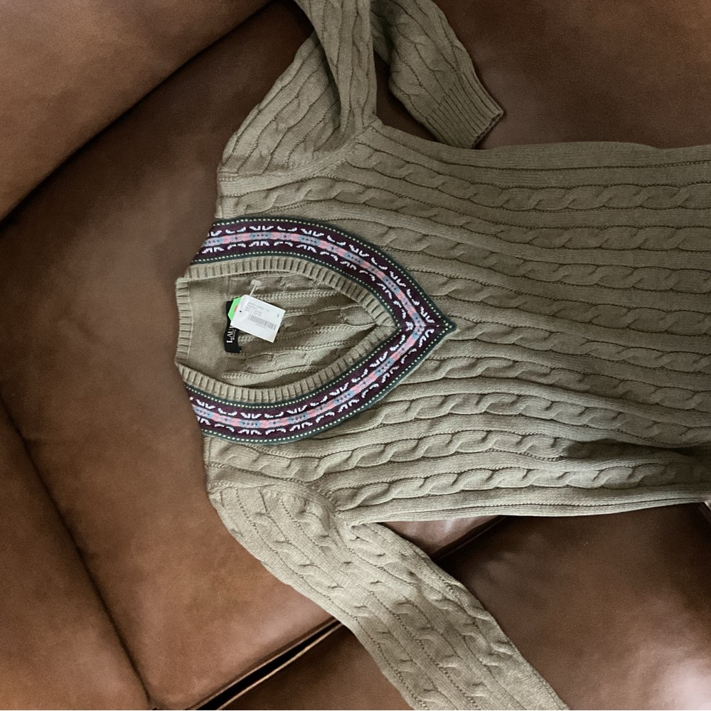 Ralph Lauren Cable Sweater with Patterned V-Neck NWT size S - Picture 2 of 4